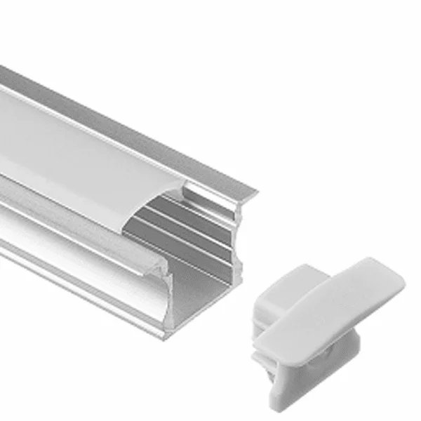 Lotus LED Lights LH-2515, Recessed Mount Aluminum Profile, 25x15mm, Silver Aluminum, White Diffuser, 4ft