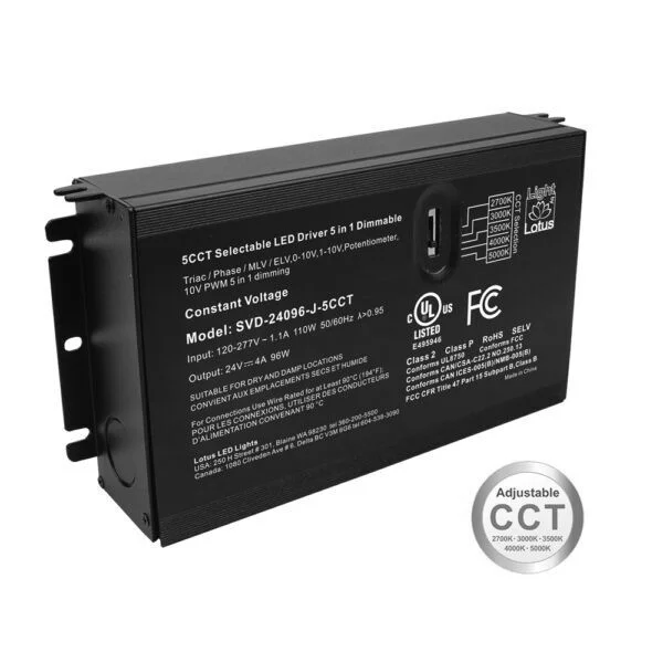 Lotus LED Lights SVD-24096-J-5CCT, 5CCT Selectable, 24V, 96W, 120-277V, 5-in-1 Dimmable LED Driver