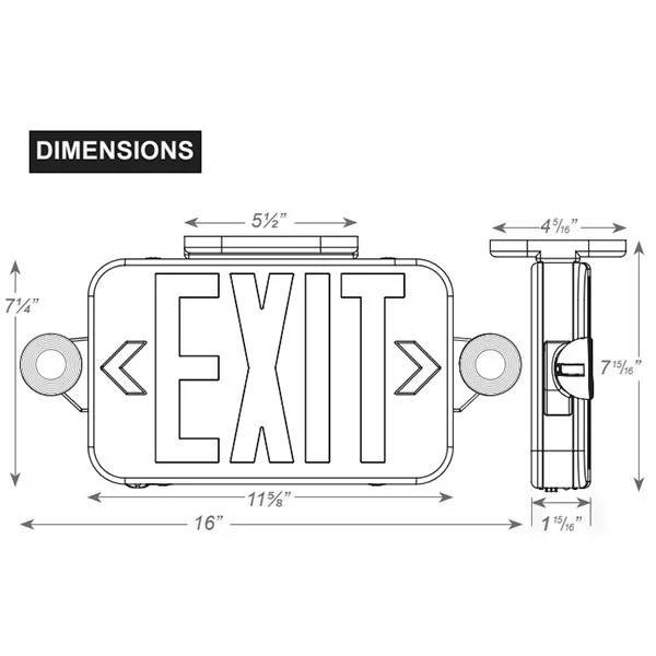 Low Profile All LED Exit & Emergency Combo, Universal Single/Double Face, Red/Green Letters, Black Housing - view 2
