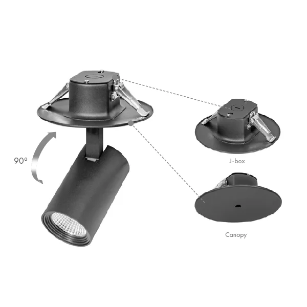Lum-Tech Lighting CMJ-LT562S, 2 ½" Ø, 120V, J-Box Mounted, Adjustable Head, 15°|24°|40° Beam Angles,...