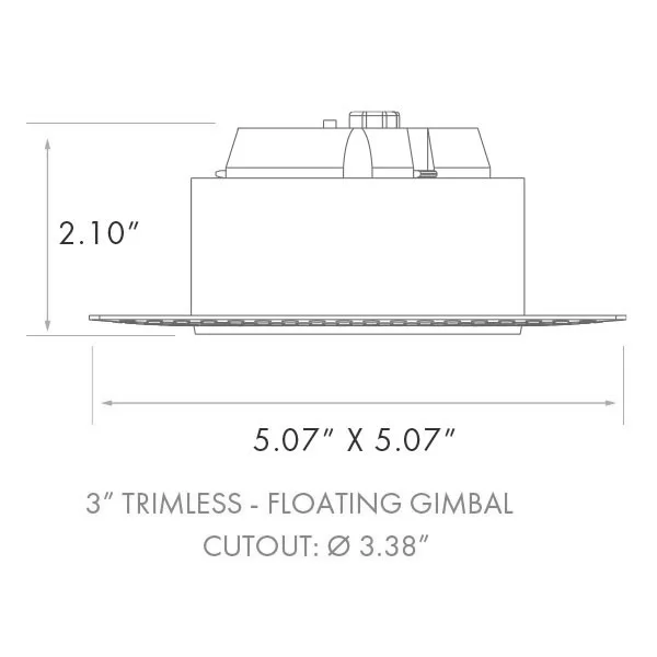 Lum-Tech LT25452, 3" Trimless Floating Gimbal LED Downlight, 5CCT Selectable, 900lm, 12W, 120-277V, ...