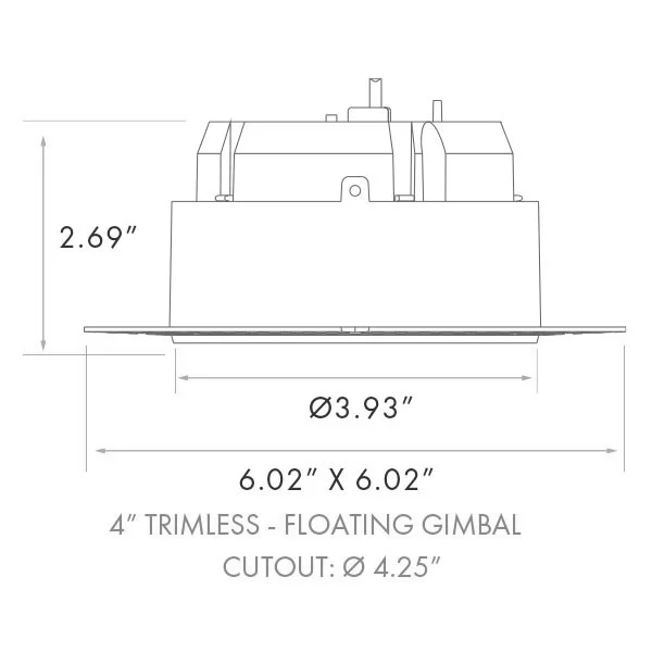 Lum-Tech LT25462, 4" Trimless Floating Gimbal LED Downlight, 5CCT Selectable, 60º Beam, 15W, 2000lm,...