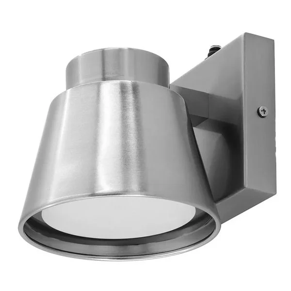 Mini Cone Outdoor Wall Light 10W 5CCT Dim. With Photocell, Brushed Nickel