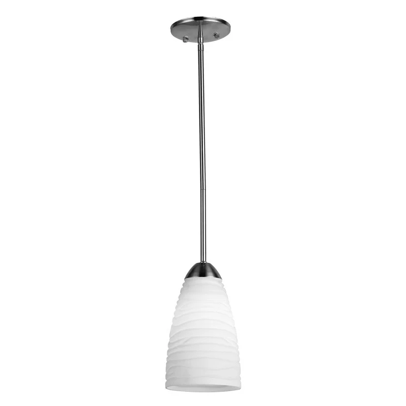 Mini Pendant, Satin Nickel, Opal Glass, 9W LED Bulb