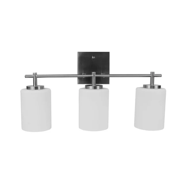 Monterno Series Light Vanity, White Glass, 3-Light, E26 Medium Socket, 120V, Brushed Nickel/Black