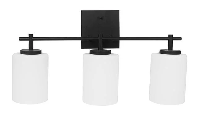 Monterno Series Light Vanity, White Glass, 3-Light, E26 Medium Socket, 120V, Brushed Nickel/Black - view 3
