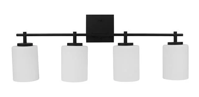 Monterno Series Light Vanity, White Glass, 4-Light, E26 Medium Socket, 120V, Black/Brushed Nickel