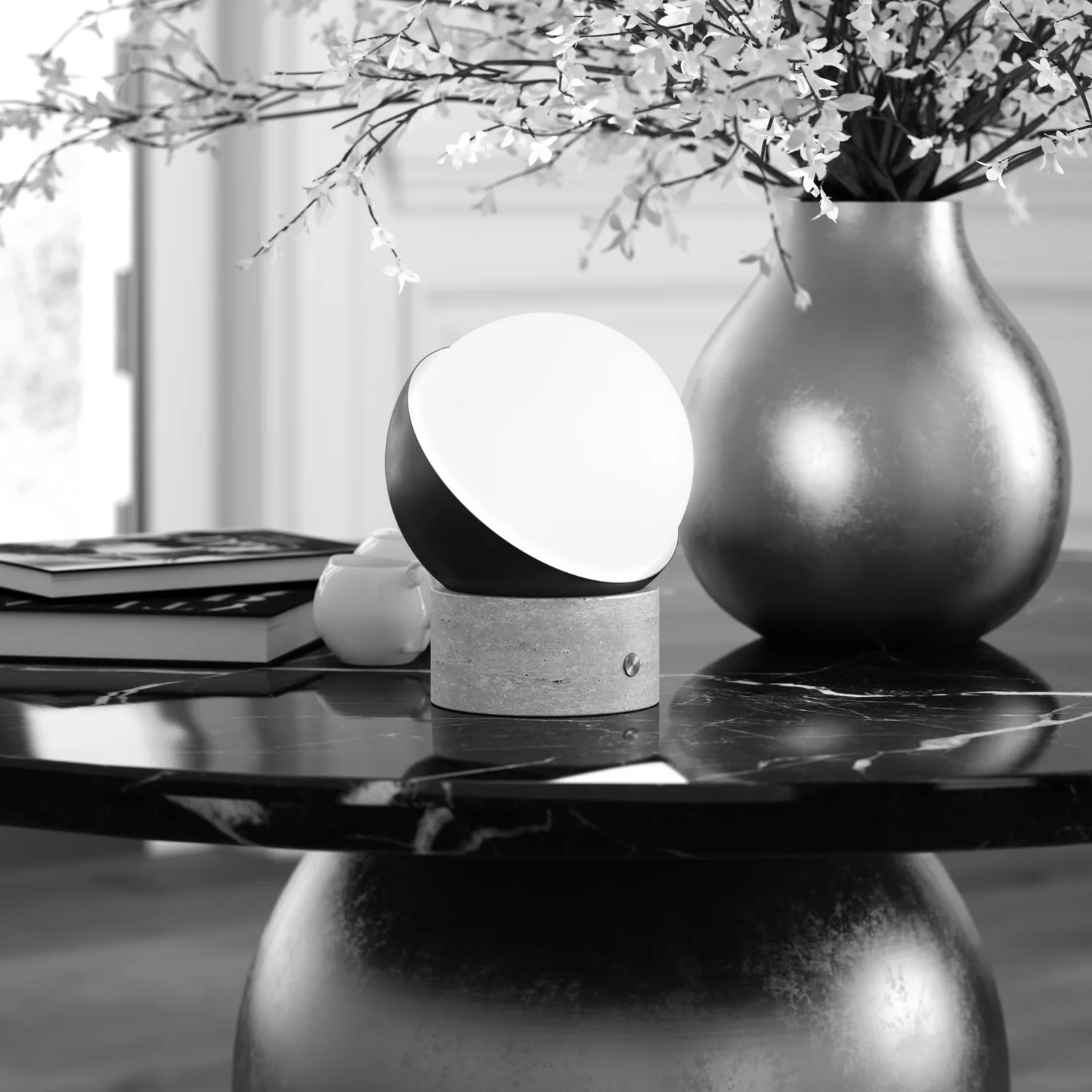 Orb Rechargeable Cordless LED Table Lamp, 3-Levels Brightness Touch Sensor Control, Travertine / Cho...