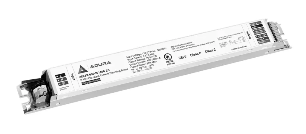 Programmable Constant Current Isolated LED Driver, 12V AUX Output, 0-10V Dimming, 120-277VAC