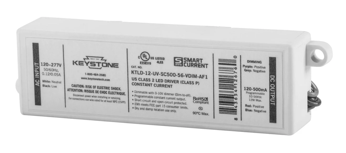 Programmable Constant Current LED Driver, 12W, 120-500mA Output, 120-277V Input, 0-10V Dimming, Programmable via Smart C