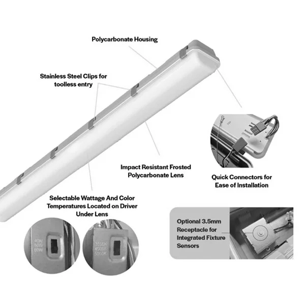 ProLED Select Linear Vaportight Series - Gen 2, 4', Lumen Selectable, Color Selectable 3500K/4000K/5...