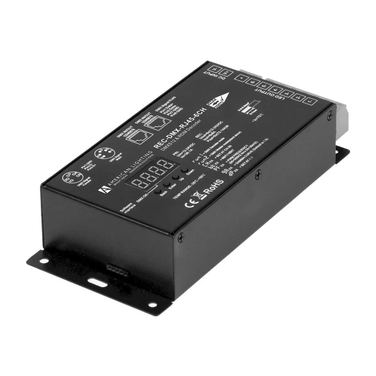 Proluxe 6CH DMX Decoder, RJ45/XLR5/Direct Wire, 12-24VDC, 6x6A Output, Black - view 2