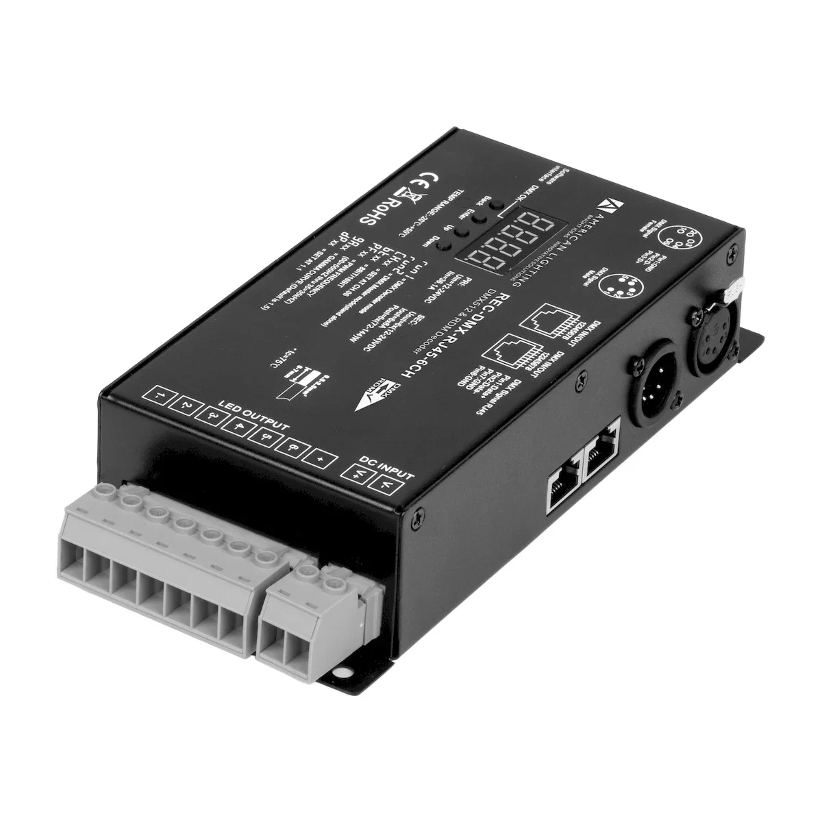 Proluxe 6CH DMX Decoder, RJ45/XLR5/Direct Wire, 12-24VDC, 6x6A Output, Black - view 3