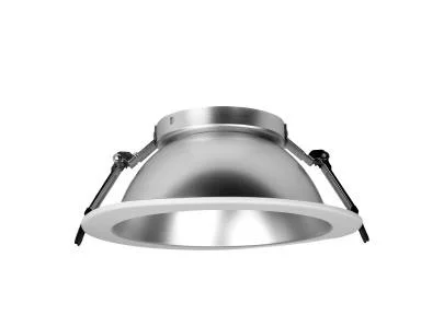 Recessed Architectural Downlight Reflector, 8" Round, Matte Silver Reflector, White Trim, TAA