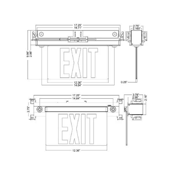 Recessed Edge-lit Exit and Emergency Light Combo, Single Face, Acrylic Plate - view 2