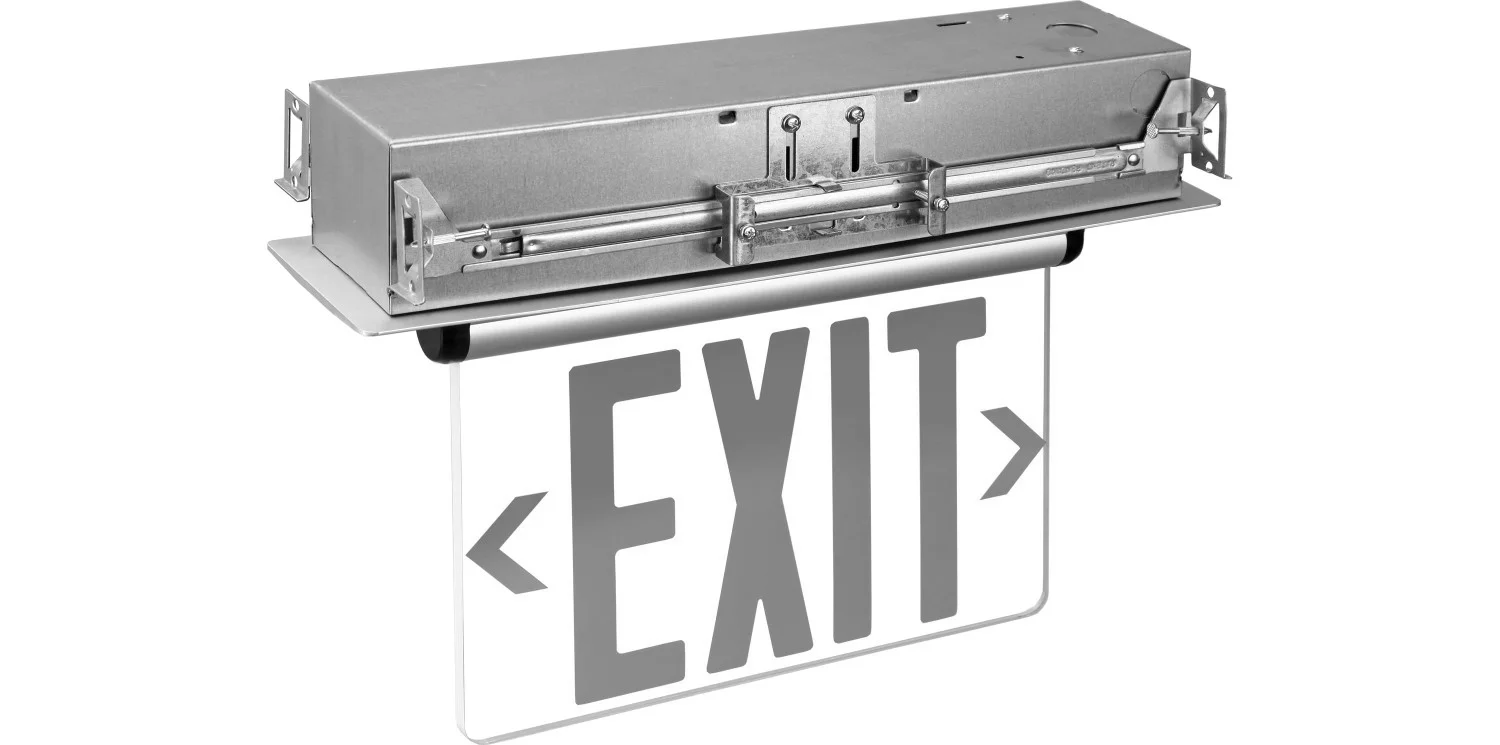 Recessed Edge-lit Exit Sign, Single Face, Green Legend, White Housing, 120/277V