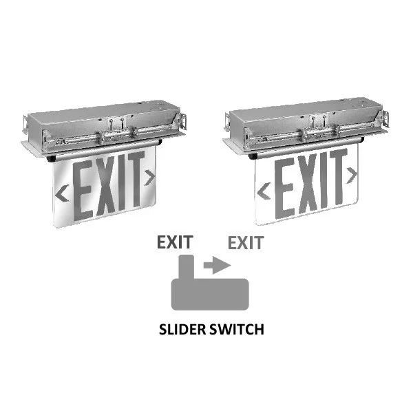 Recessed EdgeLit Exit Sign, Double Face, Mirror Background, Aluminum Housing, Red/Green Switchable