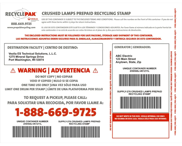 RecyclePak Crushed Lamps Prepaid Recycling Stamp