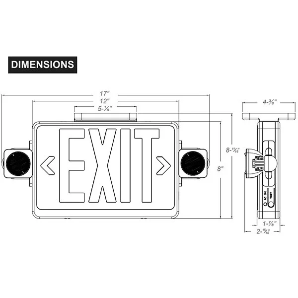 Reduced Profile All LED Exit & Emergency Thermoplastic Combo, Red/Green, White Housing, Remote Capac...