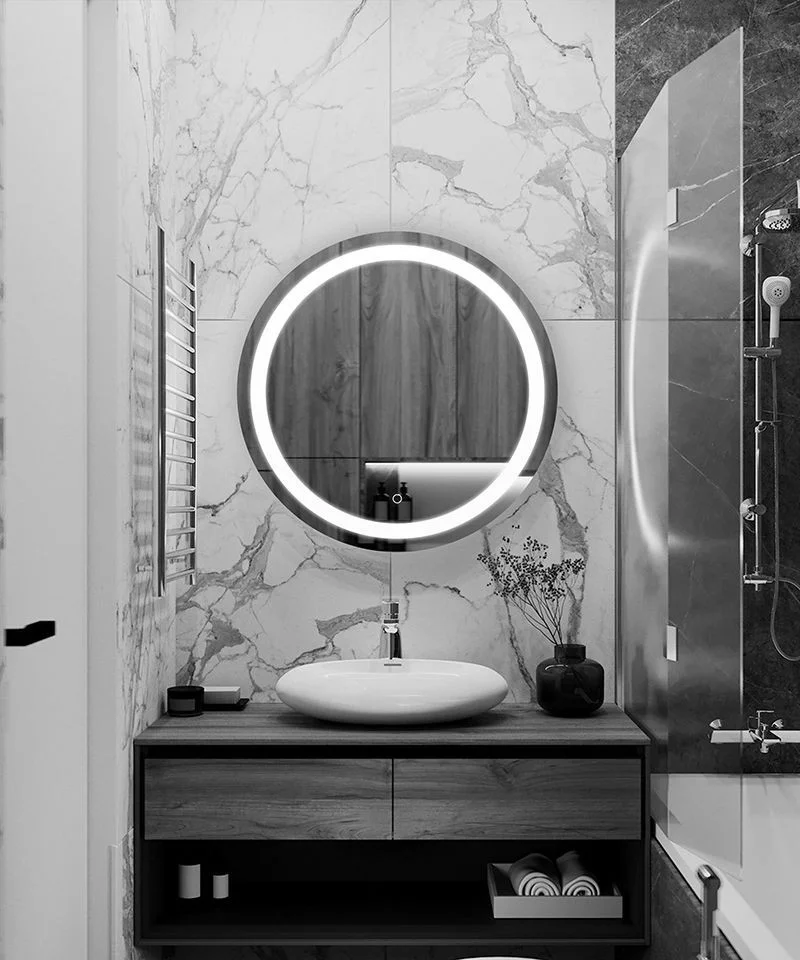 Round LED Mirror and Cabinet, Adjustable Color Temperature, dimmable, with defogger feature, 30W, 30K/45K/65K - view 2
