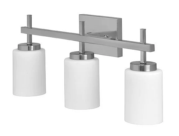 RP Lighting and Fans 4908 Vanity Light, Matte Black, 3-Light, 120V, 9W E26 A19 LED, Opal Glass Shade