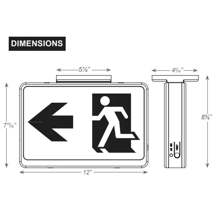 Running Man LED Exit Sign, Universal Single/ Double Face, White Housing, Battery Backup - view 2