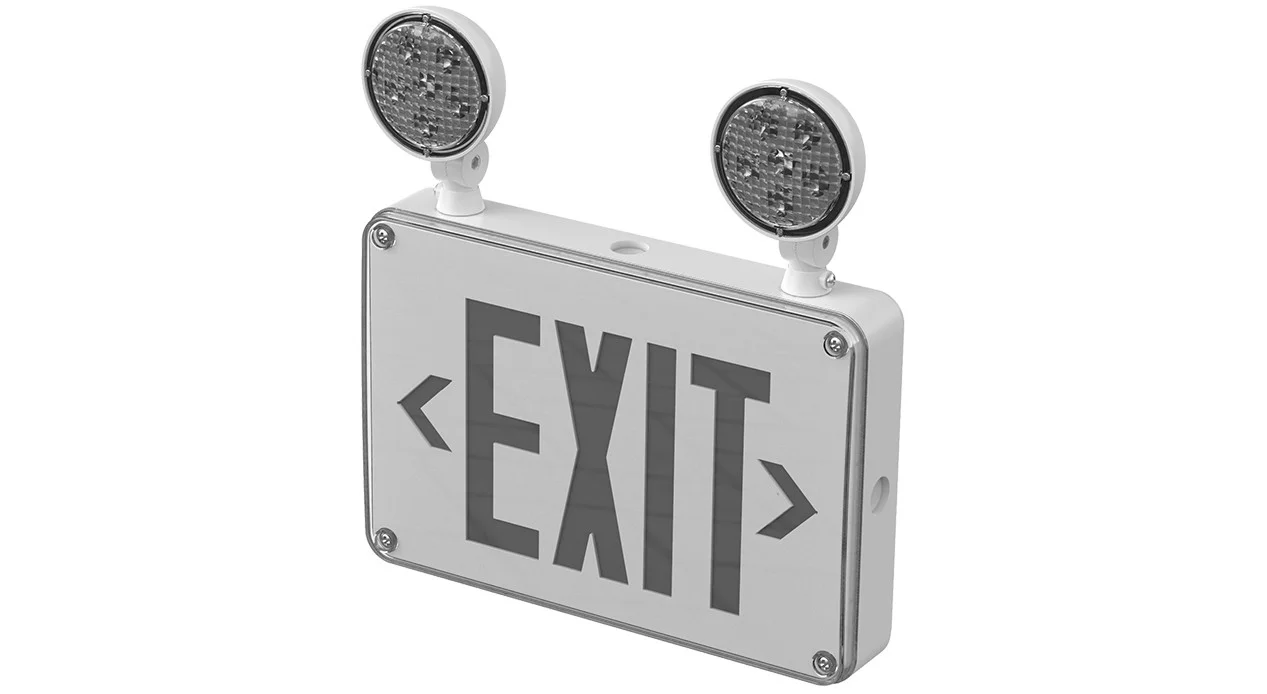RXEL25 Series Two Head LED Exit/Emergency Combo with White Housing