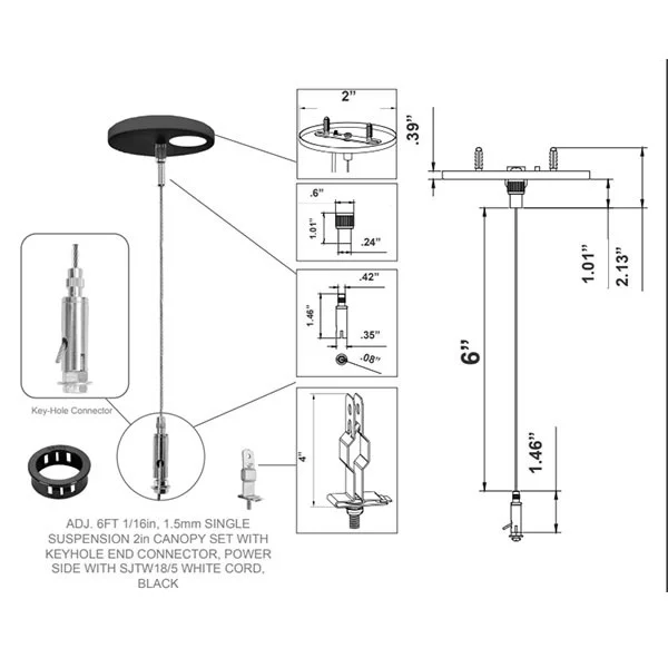 SCL Series Adjustable 6ft. Suspension Cable with Canopy Set, Black - view 2