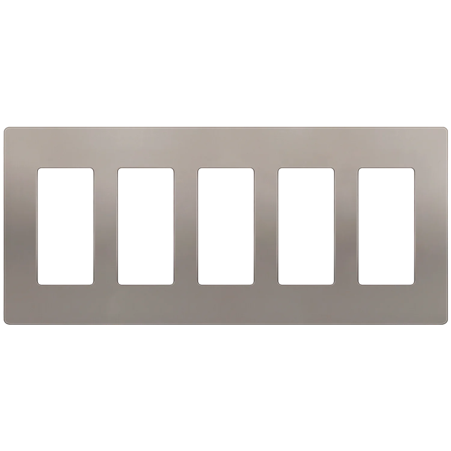 Screwless Wall Plate, 5-Gang Decorator/GFCI, Nickel