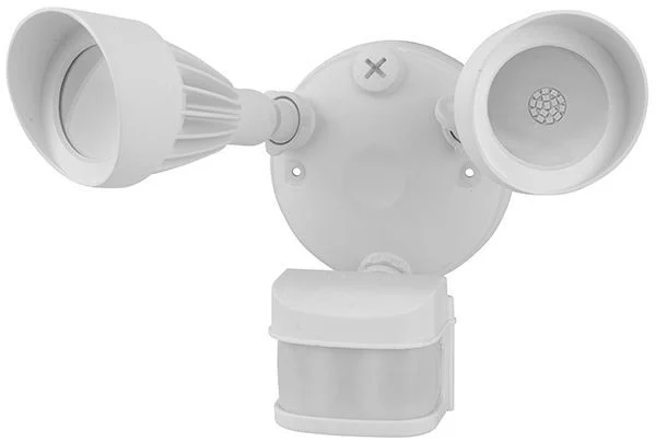 Security Light, White Housing, IP65,100V~130V, 2 x12W Lamps, 900 Lumens Per Head, 120 Light Ang...