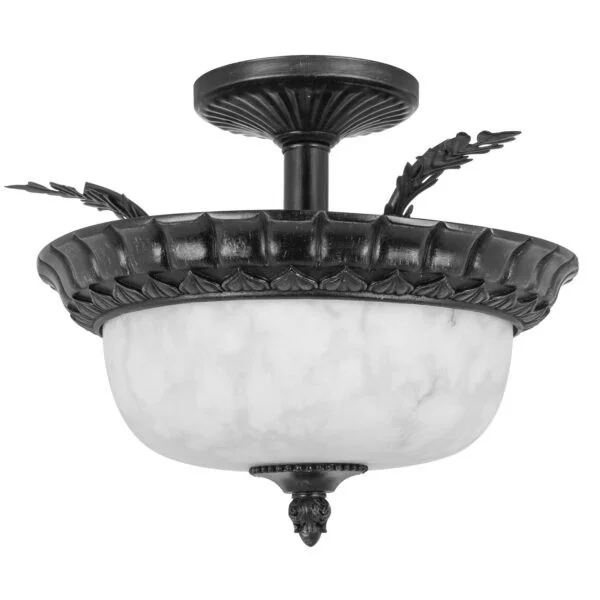 Semi Flush, Weathered Bronze, Alabaster Lens, 15.5"