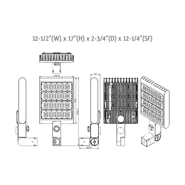 Slim LED Flood, 100~277V, 220W, 22000LM, 3000K, Dark Bronze, Slipfitter W. K/O, IP65, Dimmable U... - view 2