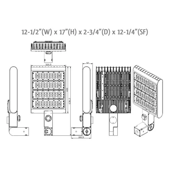 Slim LED Flood, 100~277V, 300W, 30000LM, 5000K, Dark Bronze, Slipfitter W. K/O, IP65, Dimmable... - view 2