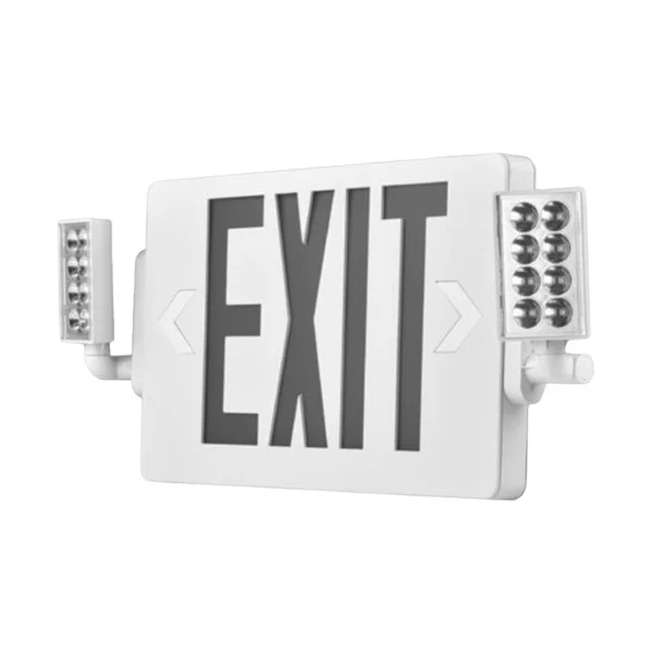 Slim Series Exit Sign and Emergency Light Combo, Adjustable Dual Head Lights, Backlit Red Chevrons, Polycarbonate Hou...