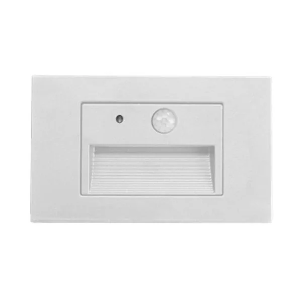 Model A - 120V Selectable CCT LED Integrated Step Lights with PIR Motion Sensor & Photocell, MCT, White