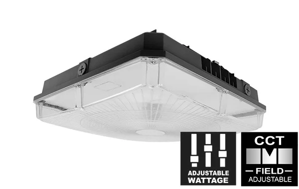 Square LED Parking Garage Canopy Luminaire, Small, 28W/35W/40W, Adjustable CCT 3000K/4000K/5000K, Dark Bronze