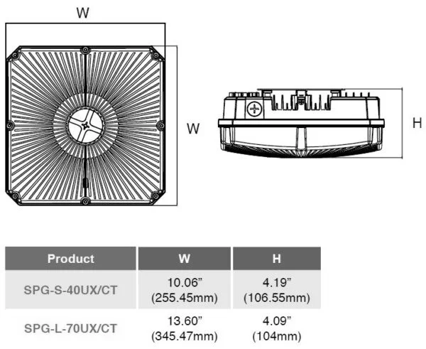 Square LED Parking Garage Canopy Luminaire, Small, 28W/35W/40W, Adjustable CCT 3000K/4000K/5000K, Dark Bronze - view 2