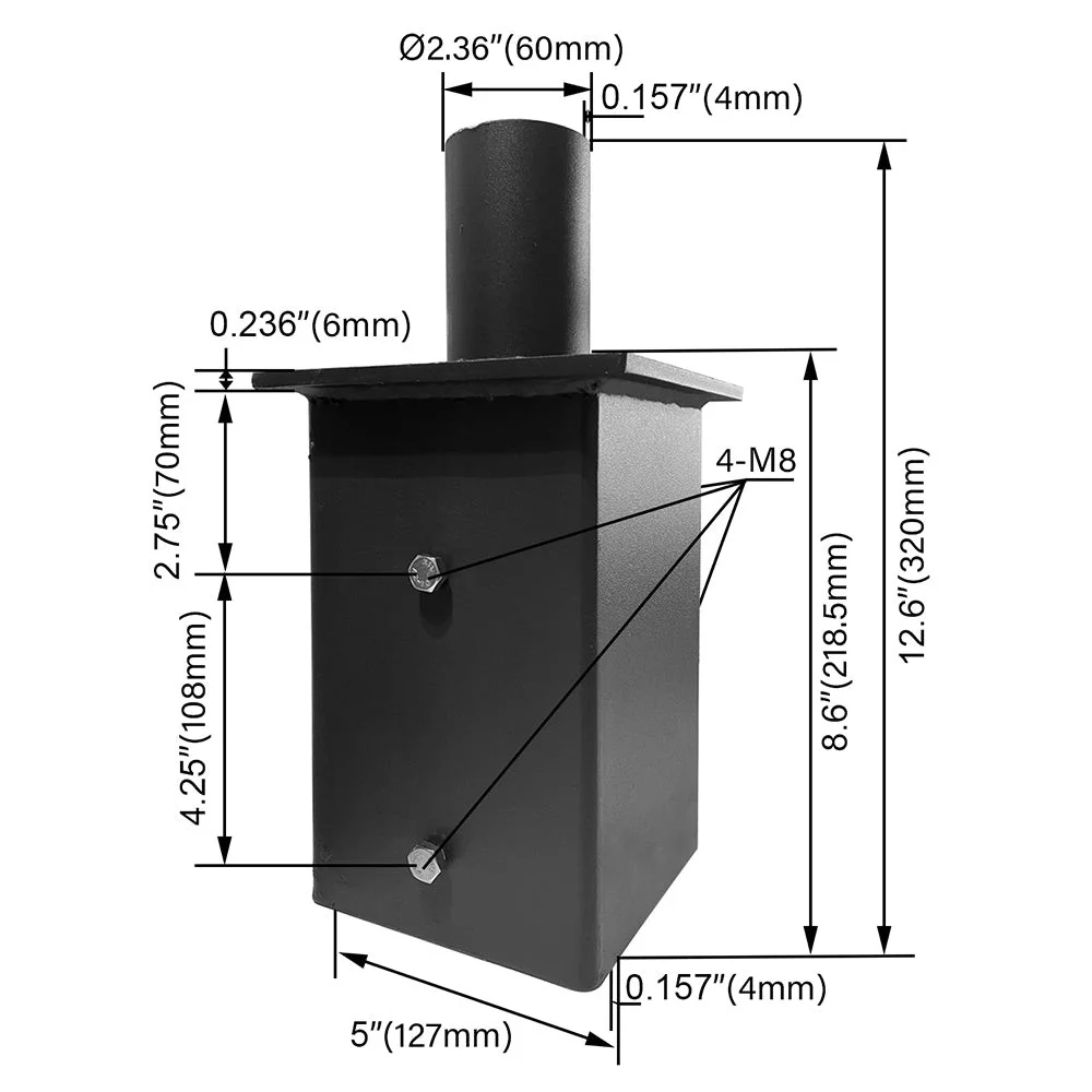Square Tenon Adaptor 6 inch, Vertical Tenon Steel Tubing - view 3