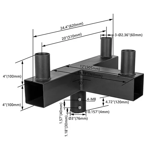 Square Triple 90° Horizontal Tenon Adapter - view 2
