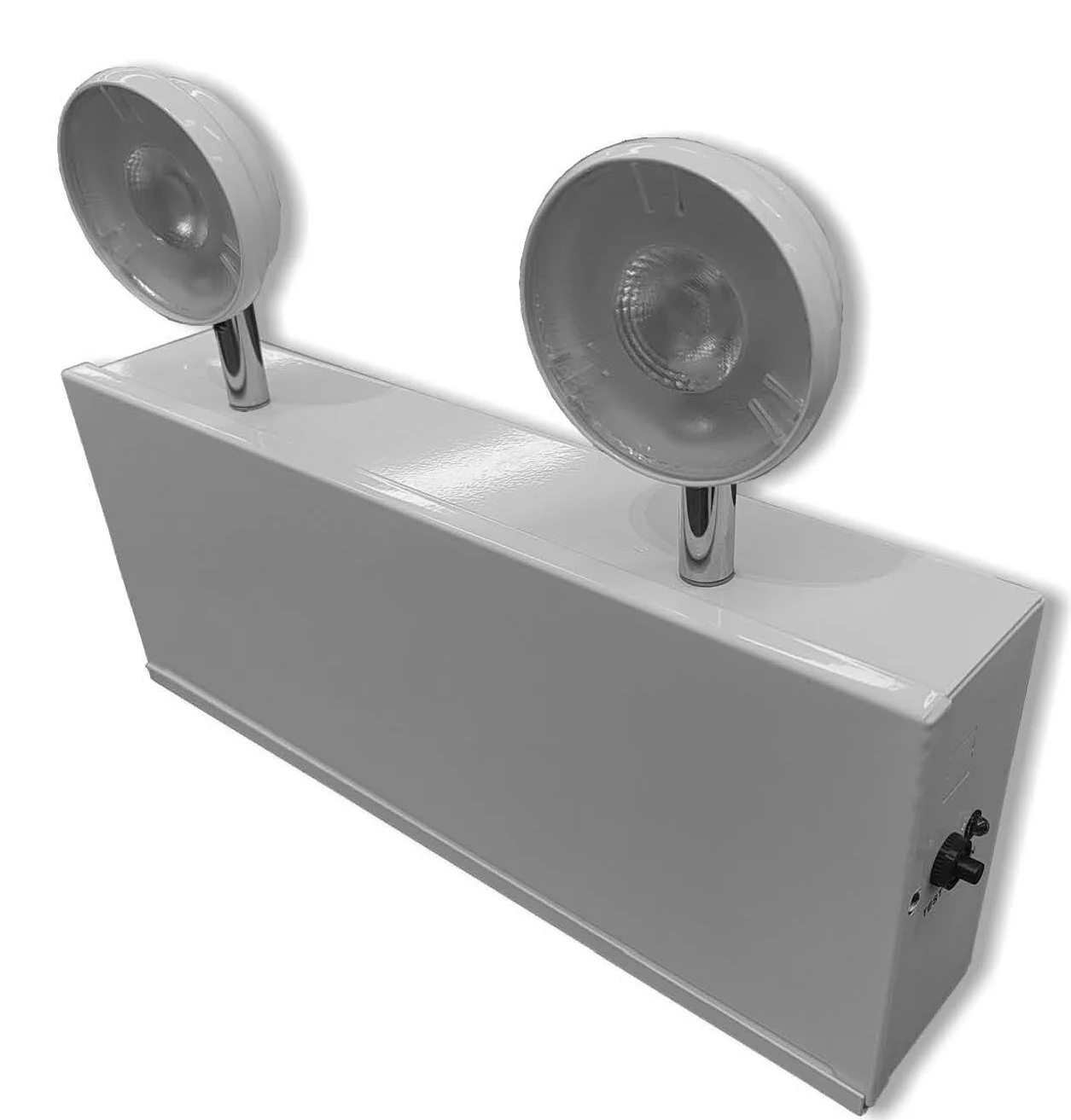 Steel LED Emergency Unit, Two 6V Adjustable White LED Lamp Heads, White Finish