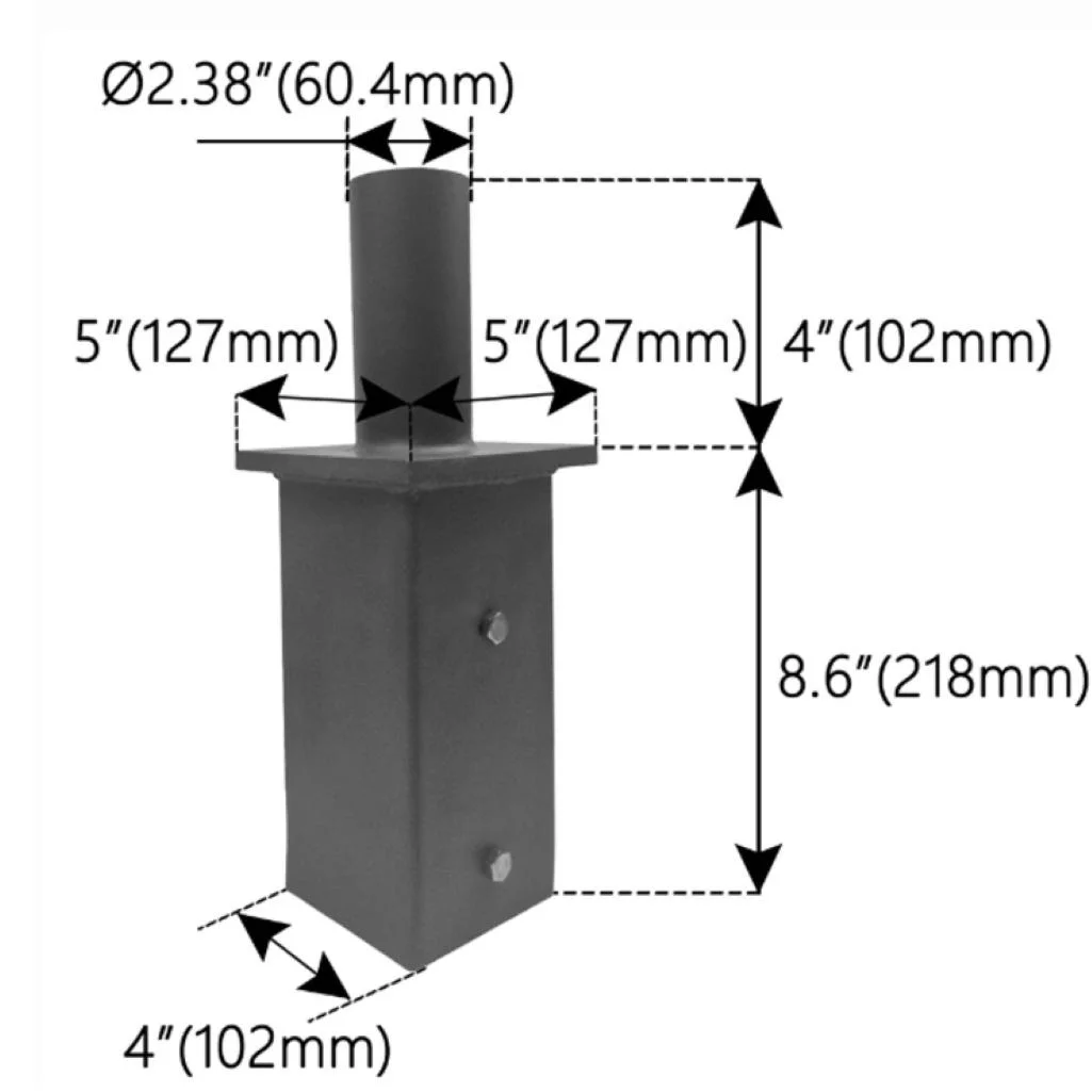 Straight Square Steel Pole Mount Bracket, 5" Square Pole, 2-3/8" O.D. Tenon, Dark Bronze - view 2