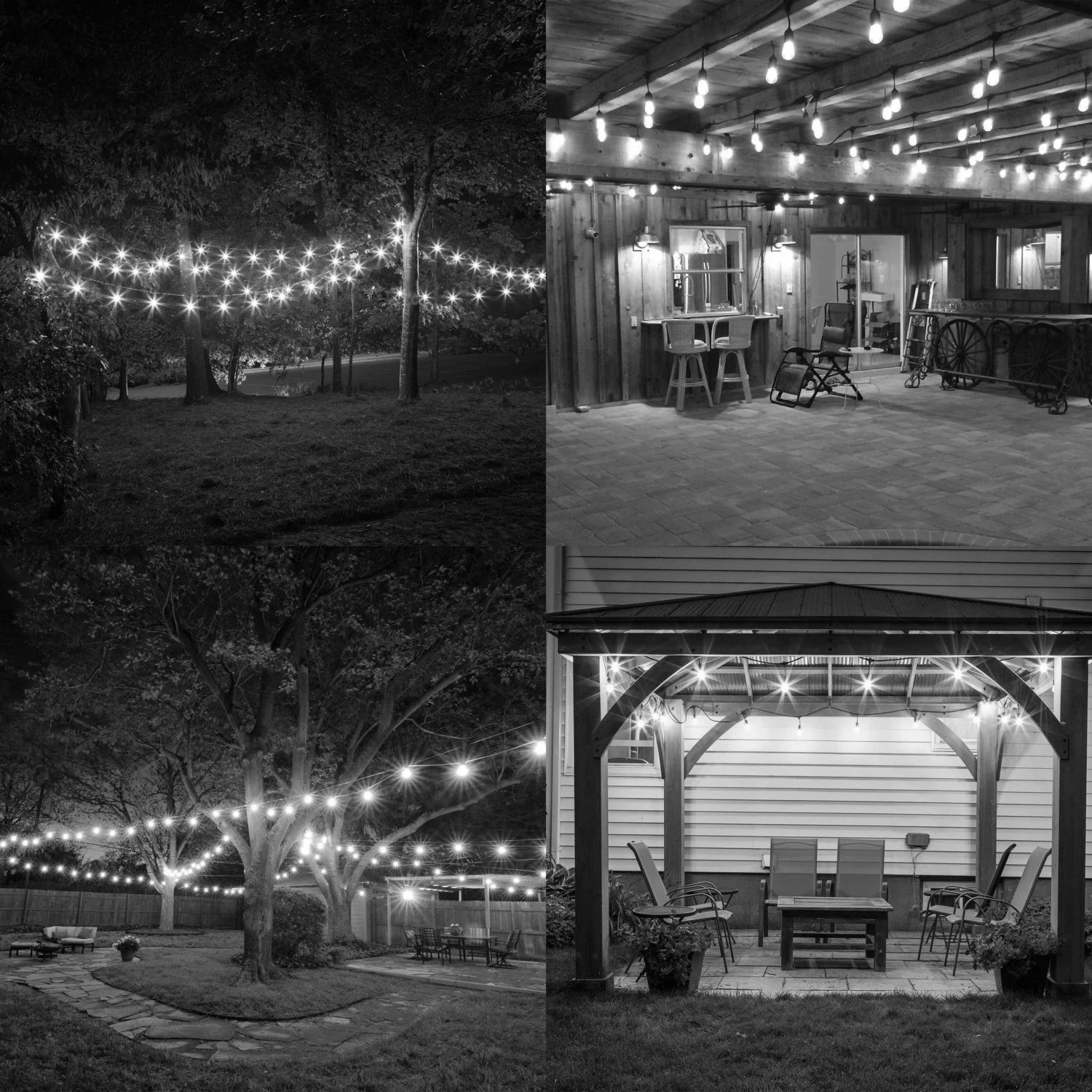 String Lights, 48', 15 Sockets, 36" Spacing, E26, Black, 120V, Wet Rated, Non-Dimming - view 2