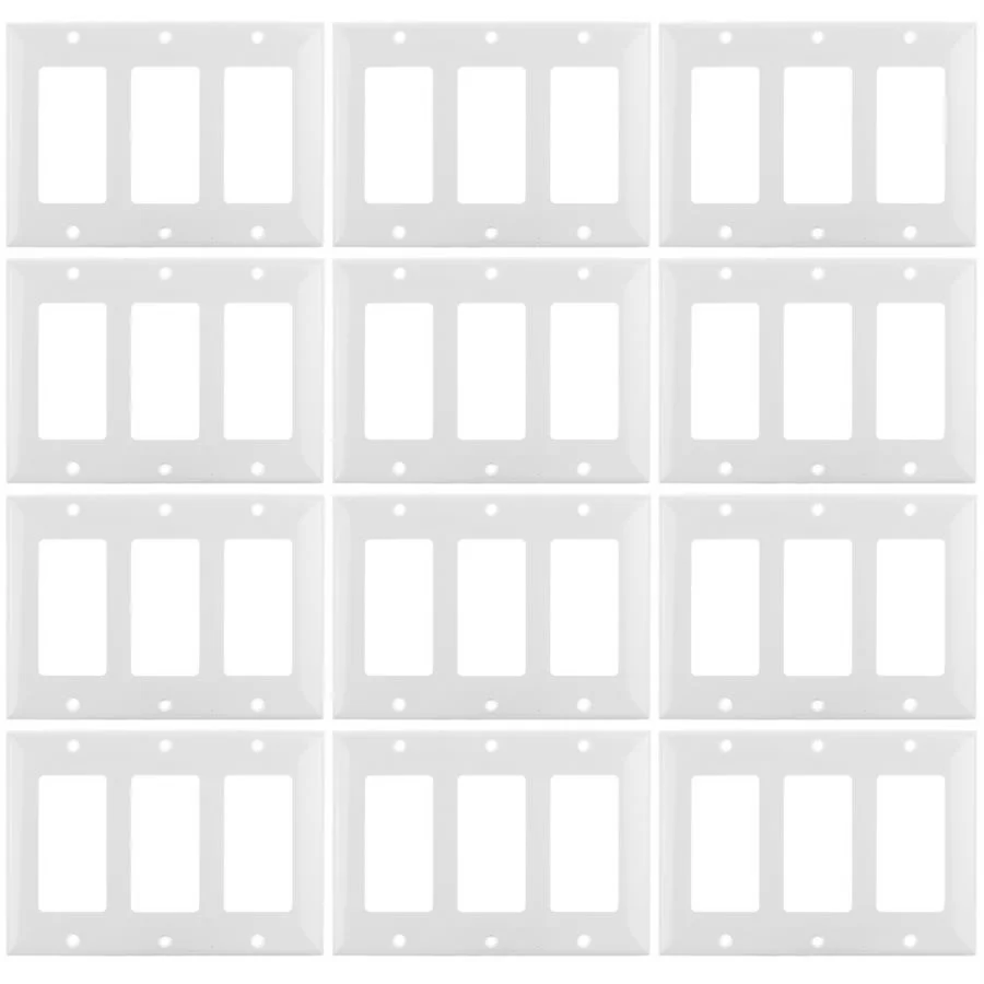 Sunlite 3 Gang Decorative Wall Plate, White, 12 Pack