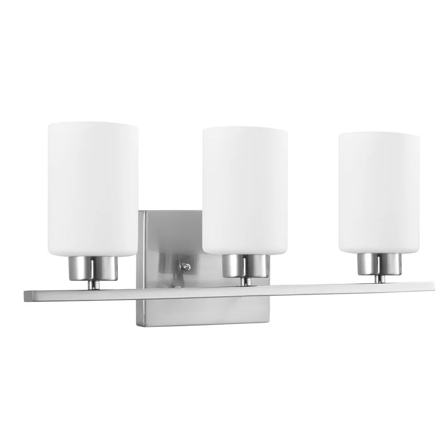 Sunlite 3-Light Cylinder Glass Vanity Fixture, Brushed Nickel, Frosted White Glass