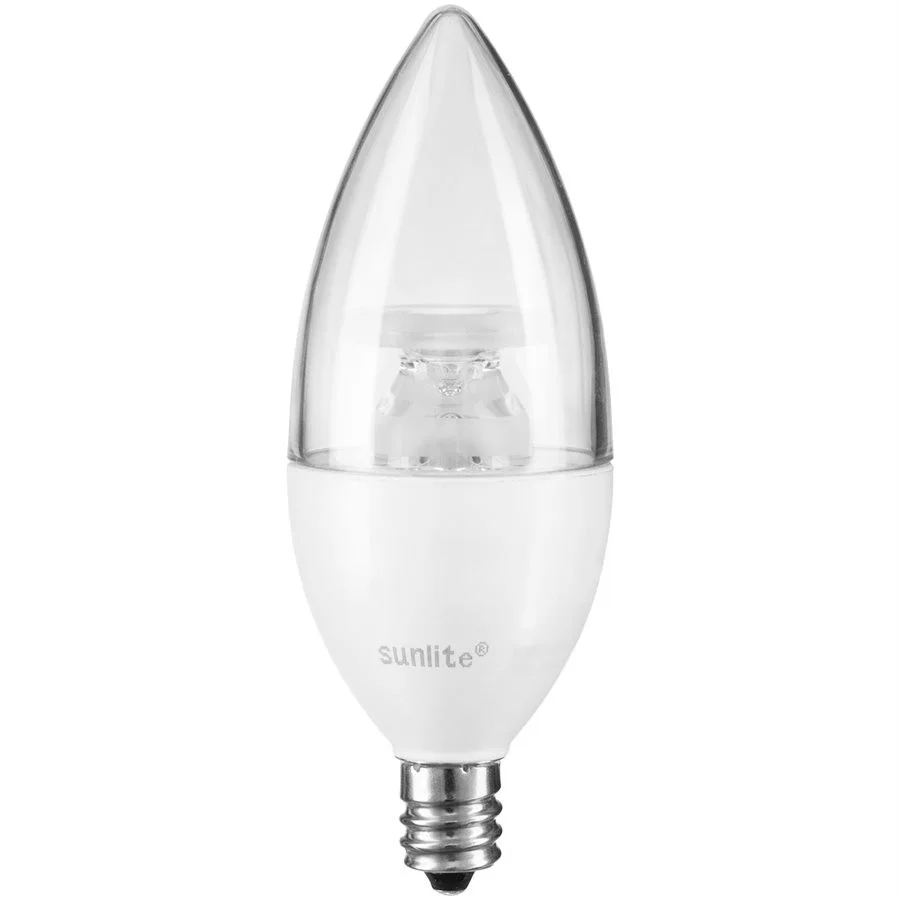 Sunlite B Series LED Chandelier Bulb, B12, 7W, 5000K, 500lm, E12 Candelabra Base, 120V, Clear Finish, 6-Pack