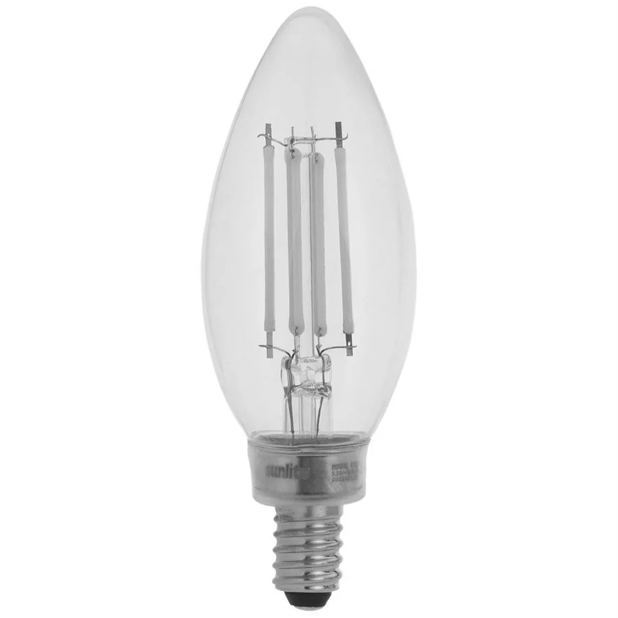 Sunlite B11 LED Filament Lamp, 5W, 500 Lumens, 2700K, 90 CRI, 120V, Dimmable, E12 Candelabra Base, Clear Finish
