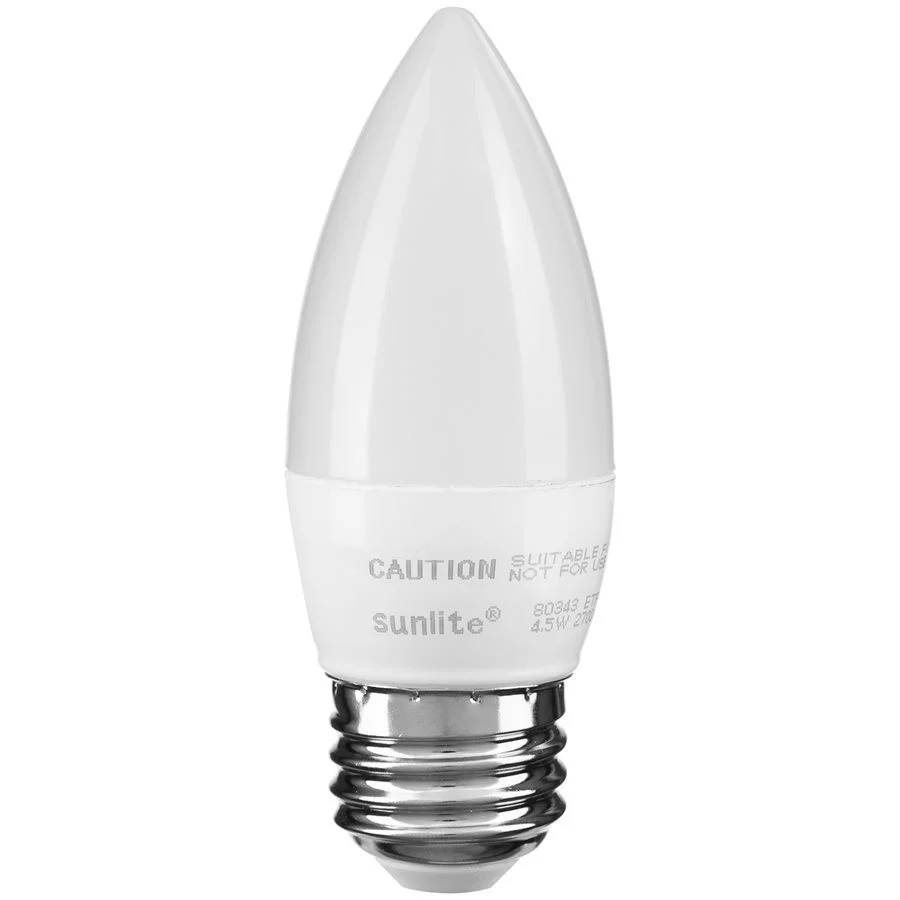 Sunlite B11 LED Torpedo Tip Chandelier Bulb, 4.5W, 2700K, 300 Lumens, E26 Medium Base, Dimmable, Frosted, 120V, 6-Pack
