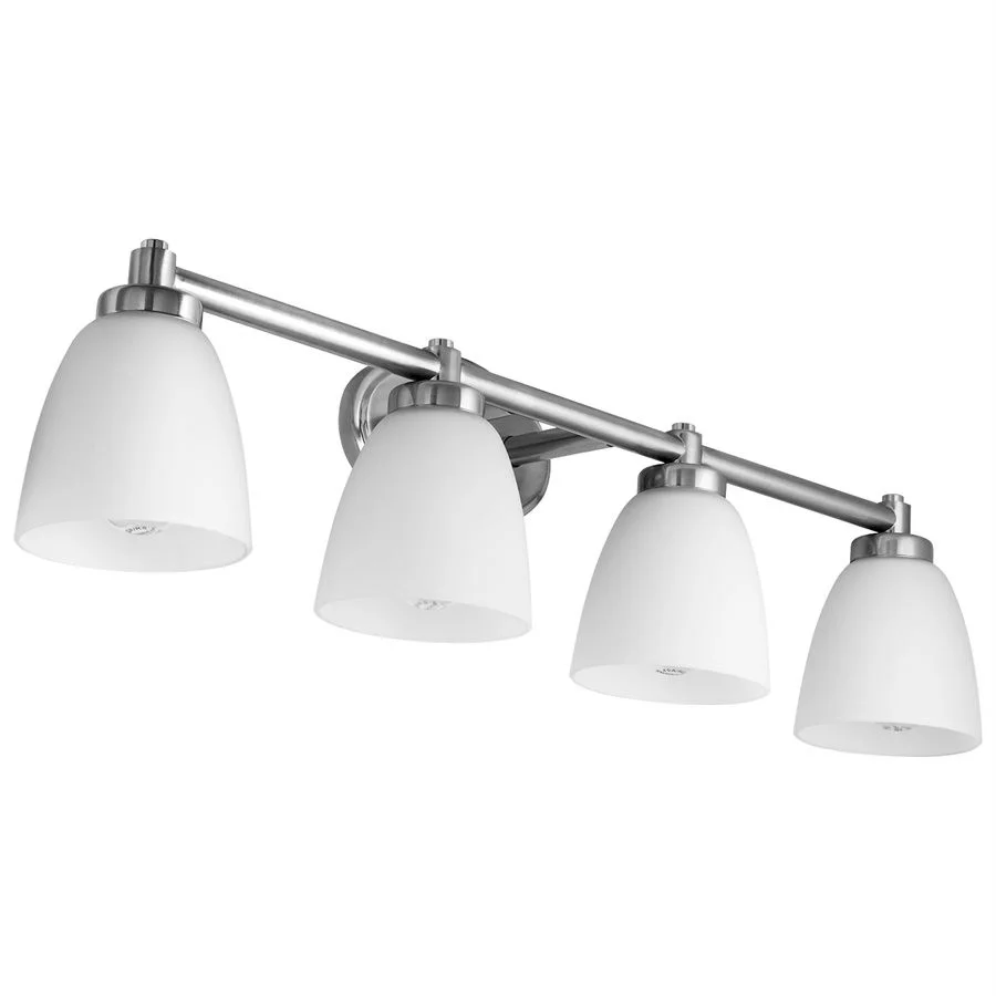 Sunlite Bath Vanity Fixture, 4-Light, E26 Base, 120V, Brushed Nickel, White Glass Lens
