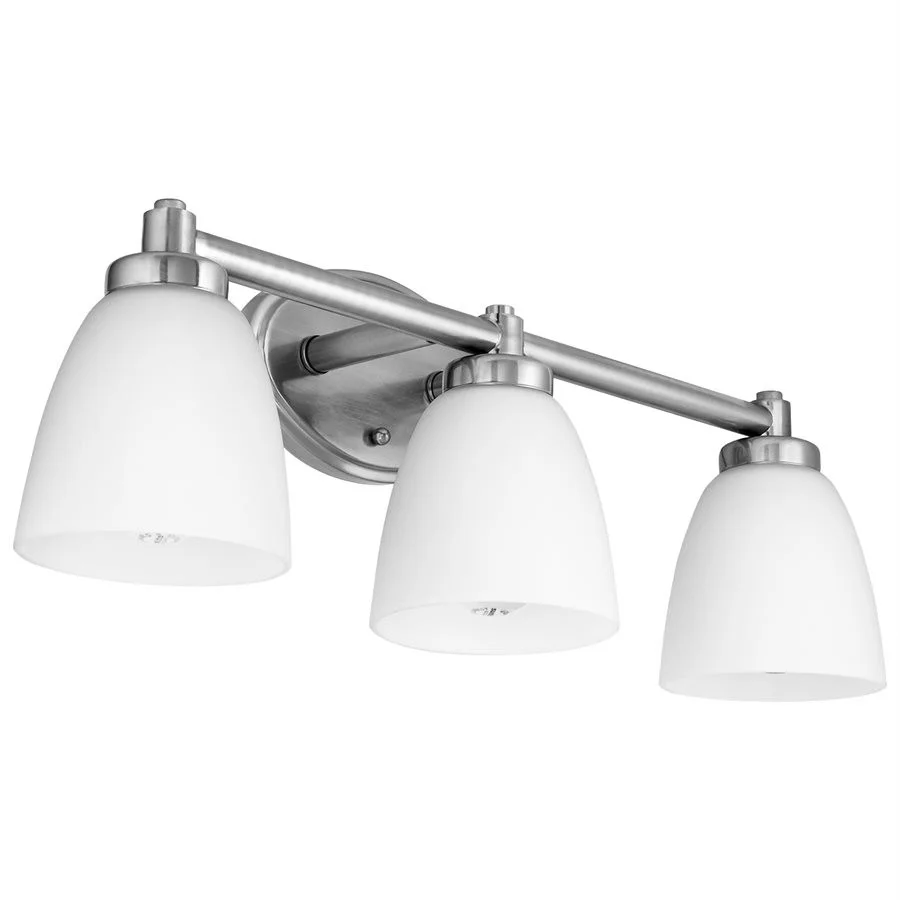Sunlite Bath Vanity Fixture, Surface Mount, 3-Light, E26 Base, Brushed Nickel, White Glass