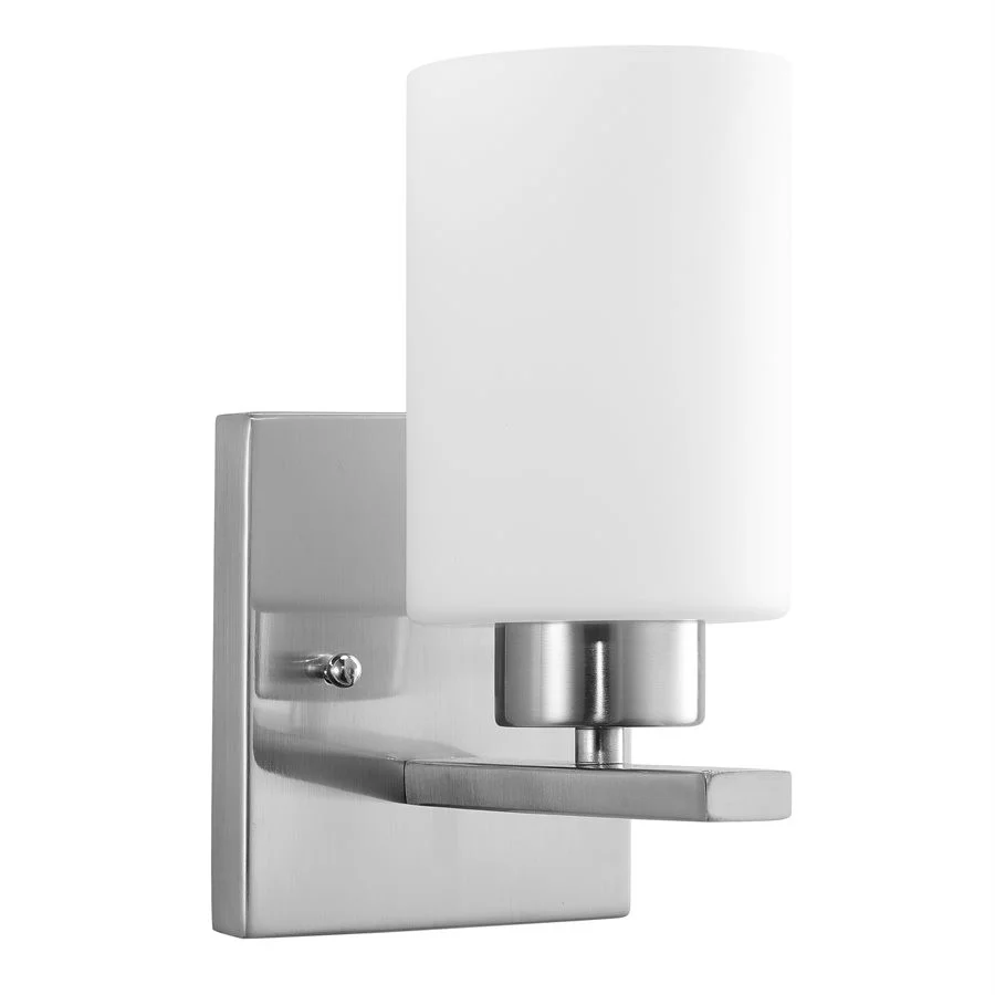 Cylinder Glass Vanity Fixture, Brushed Nickel, Rectangle, White Glass, E26 Base